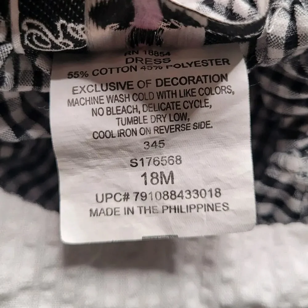 Rare‎ Editions Dress Girls 18 Months Black White Seersucker Check Bees Ruffles